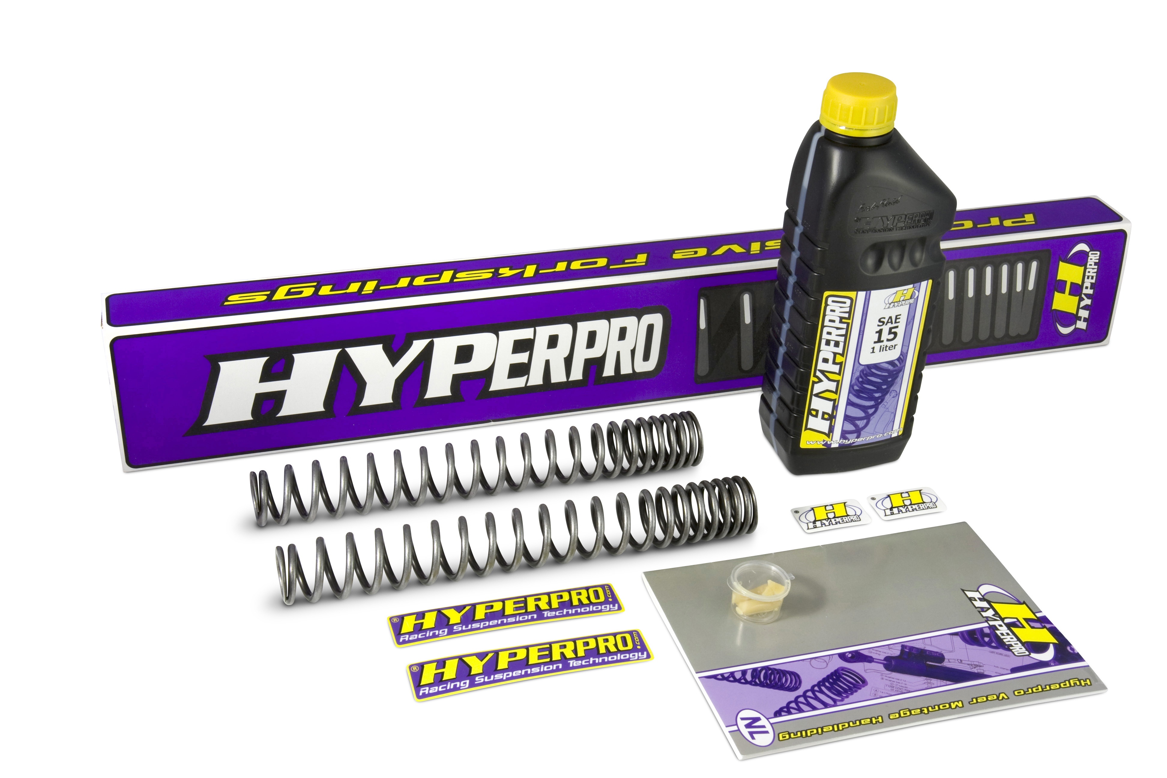 Das Hyperpro Gabelfeder-Kit besteht aus durchgängig progressiv aufgebauten Gabelfedern und dem passenden Öl. Das perfekte Upgrade für Ihre Vorderradgabel. Die Balance und das Vertrauen zu Ihrem Motorrad verbessert sich im Vergleich zu den originalen Gabelfedern.  